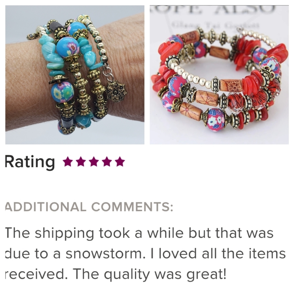 Beaded Memory Wire Bracelet In Turquoise Blue Boho - Picture 4 of 14